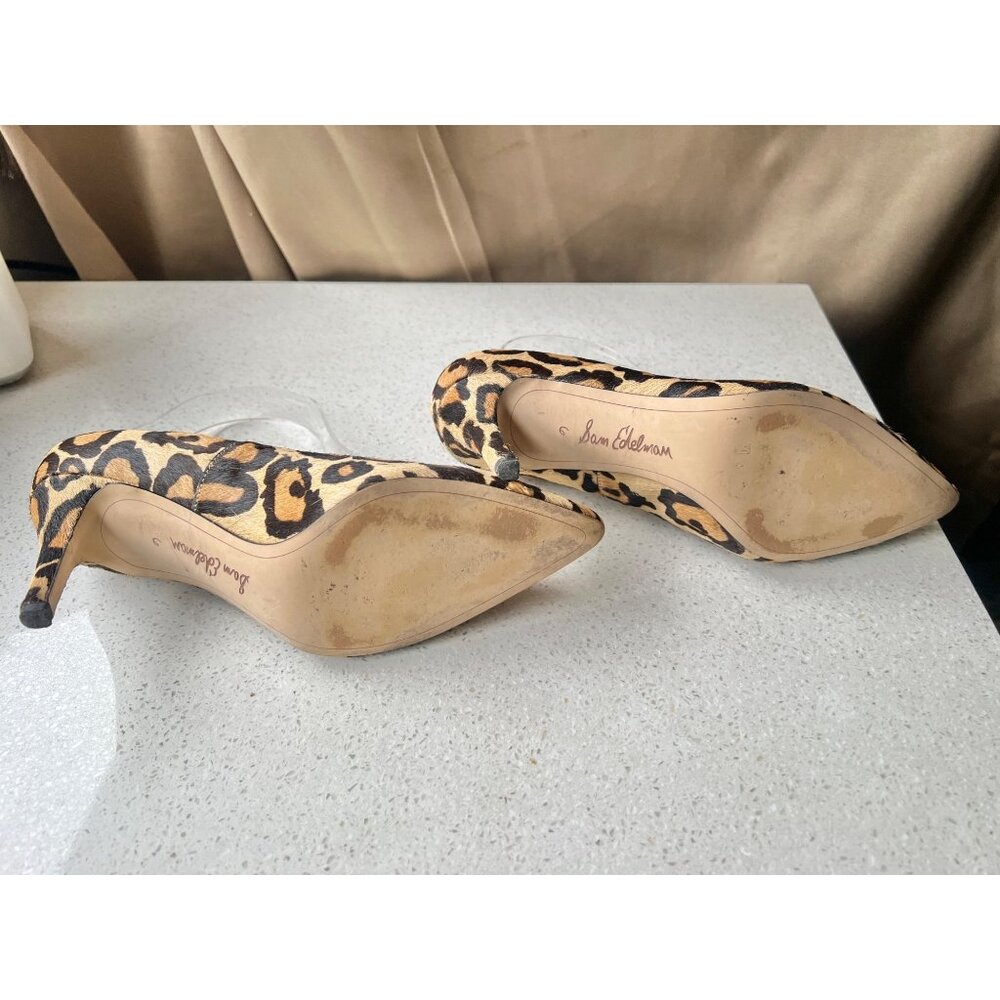 Sam Edelman Pumps Sz 6 Leather & Fabric Uppers Leopard Pointed Toe  3” Heels - Picture 7 of 11